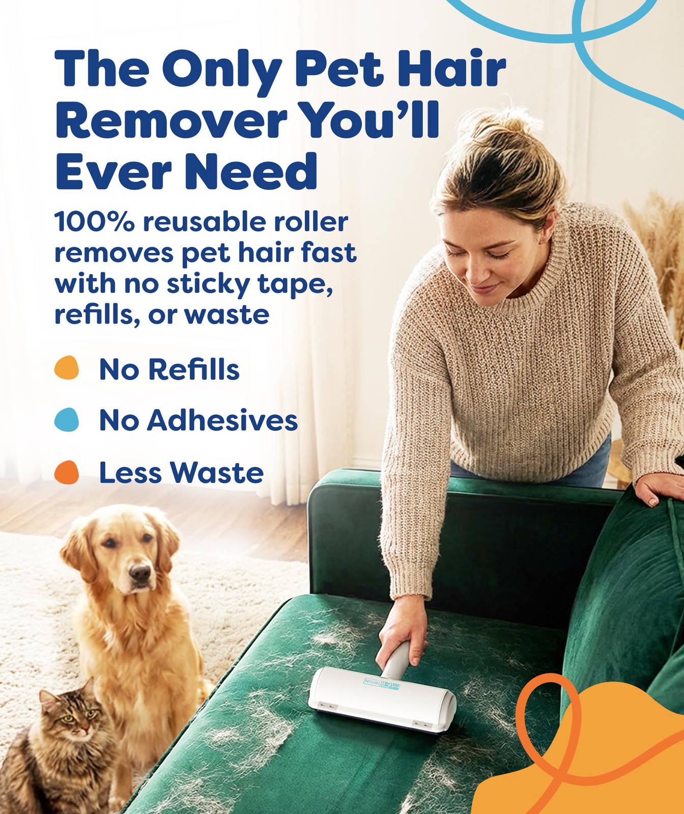 Triton Pet Hair Removal Tool w/Fur Trapping Compartment and Large, Gray/White