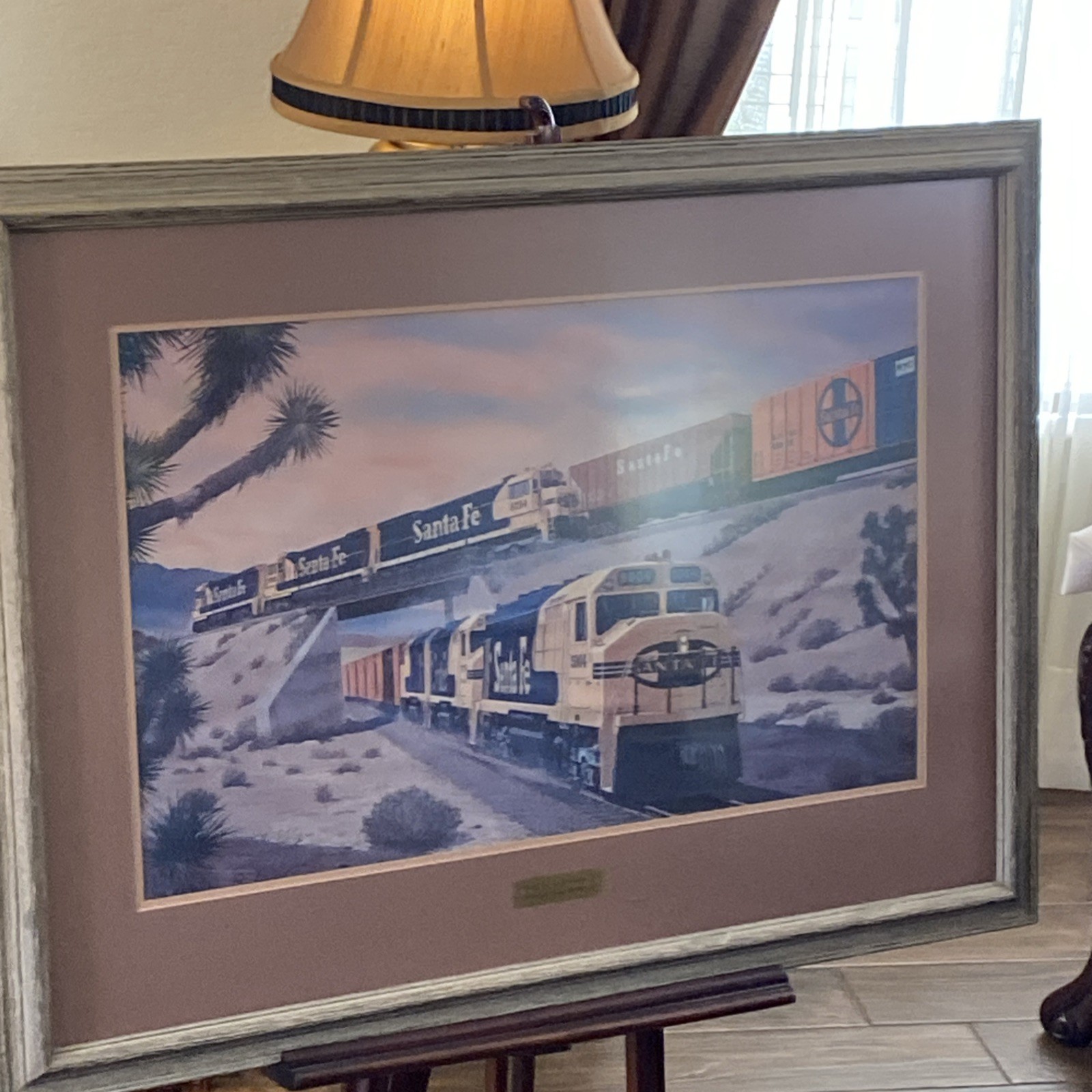 VINTAGE SANTA FE TRAINS ADVERTISEMENT LARGE FRAMED PRINT FOGG 41”x31”