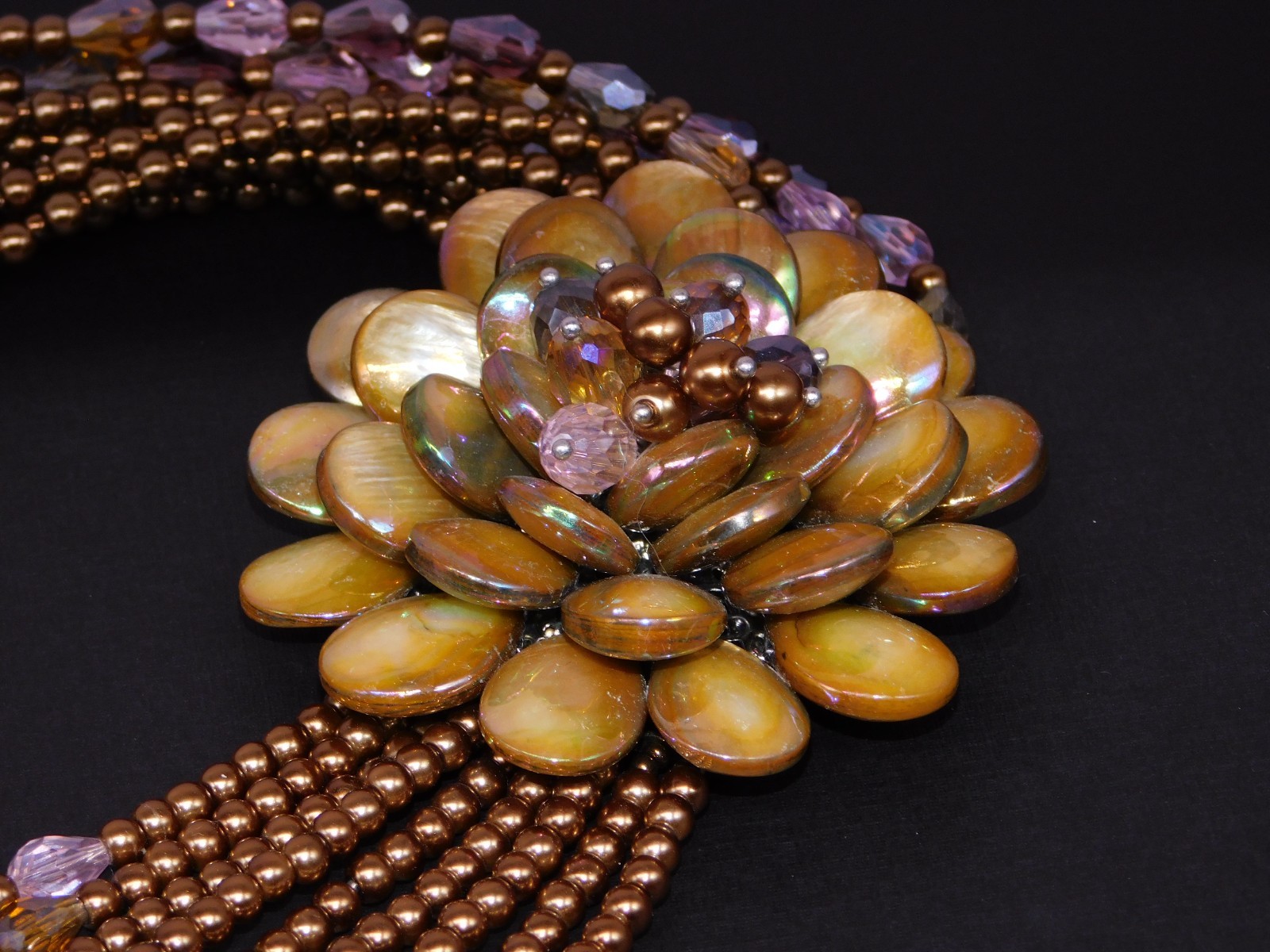 Vintage JOAN RIVERS AB Golden Bronze Starlet Floral Bead Statement Necklace