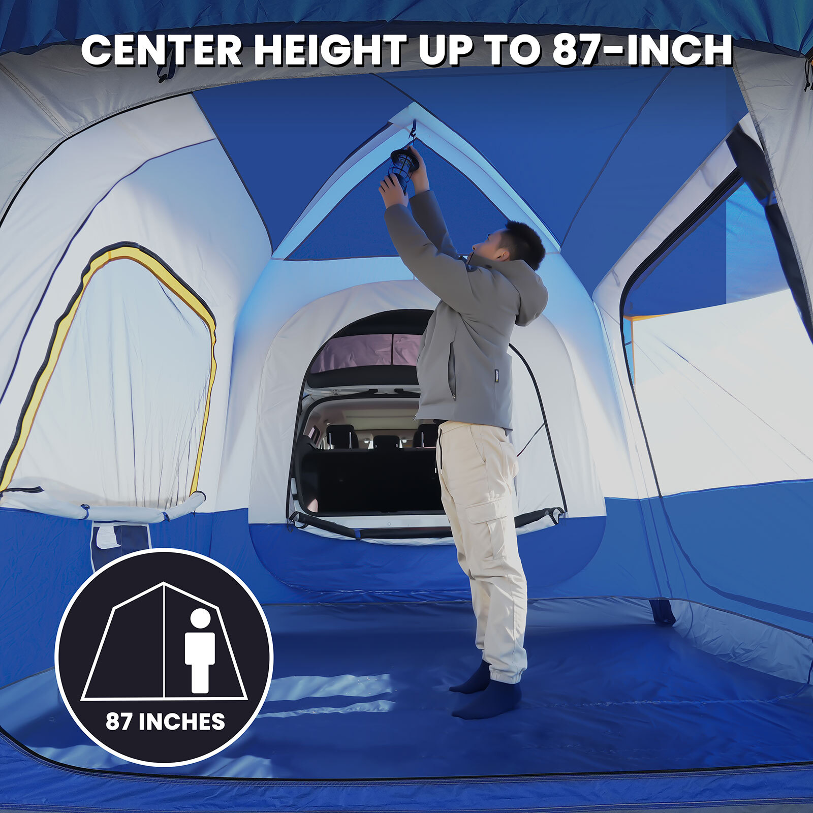 NAIZEA SUV Tent for Camping, 6-Person Car Tent 8.2'*8.2'*87in(H) With 2 Porchs