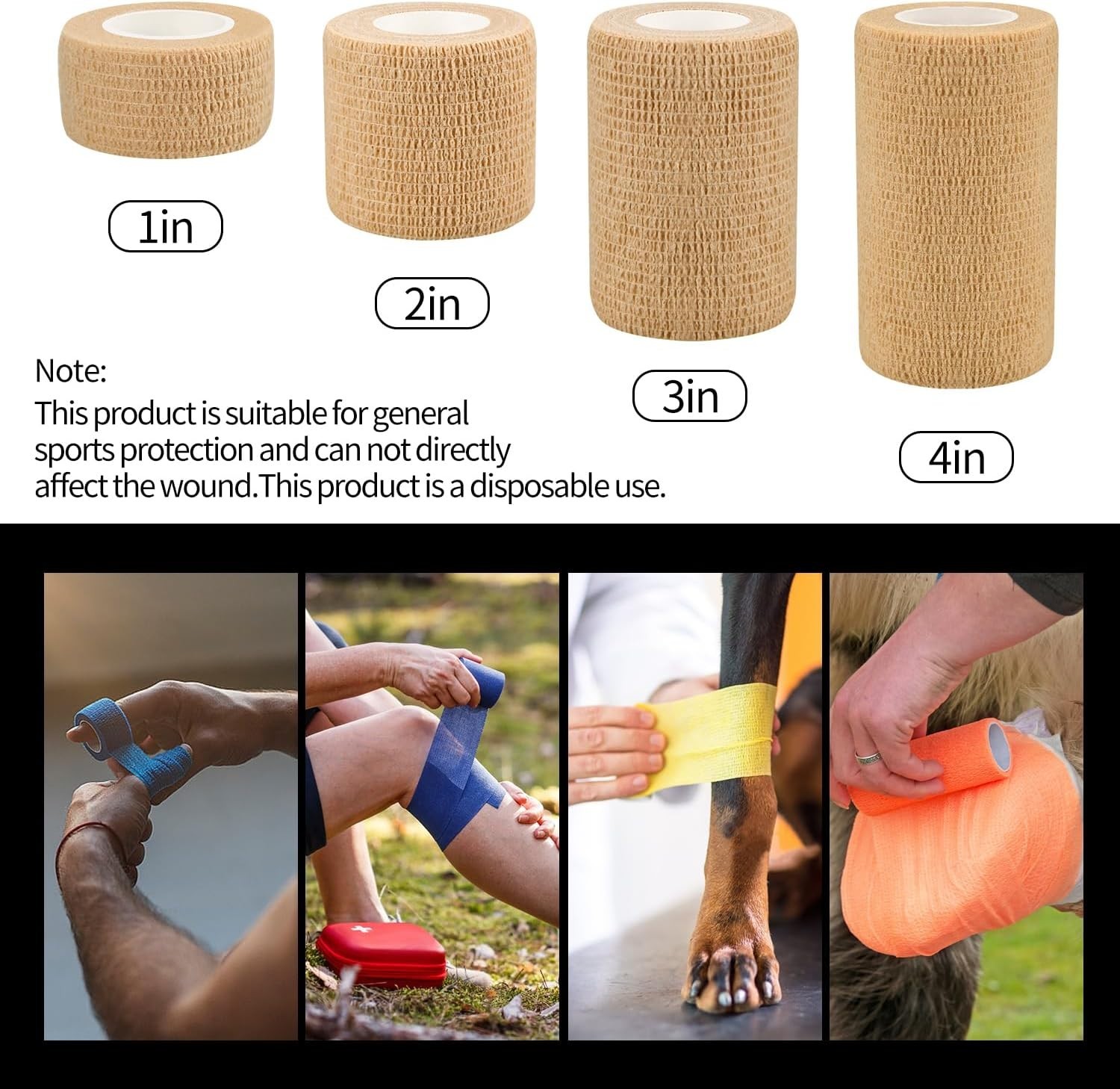 6pcs 2in Self Adhesive Bandage Wraps, Vet Wraps, 12 Colors to Choose, 5 Yard ...