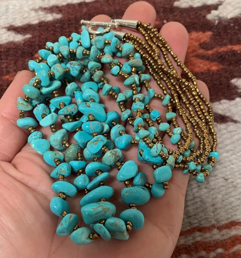 Gorgeous ethnic multi-strands turquoise nuggets necklace(y416b-w2.5)