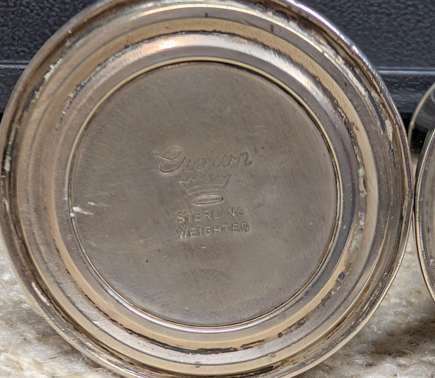 Vtg Crown Tall Sterling Silver Salt &Pepper Shaker Glass Lined 3.39oztw 260339