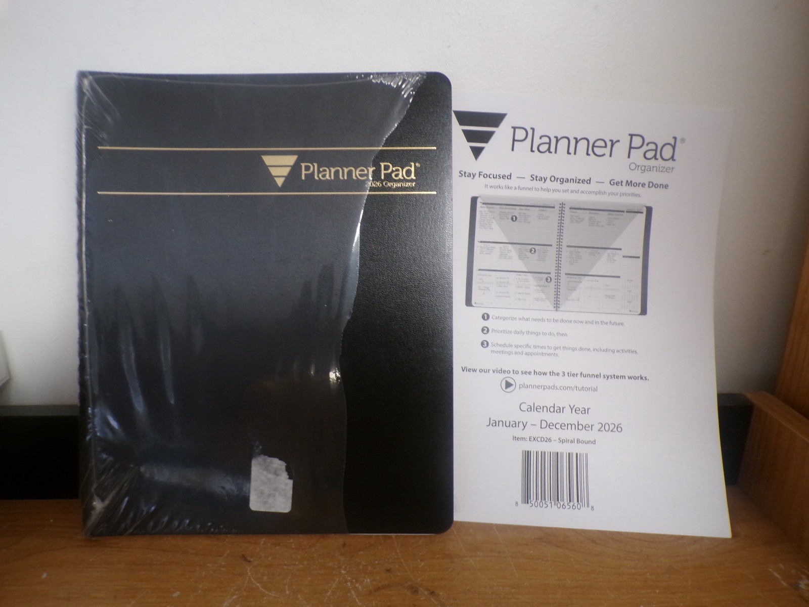 NEW Planner Pad EXCD26 Spiral Bound Jan-Dec 2026 3 TIER ORGANIZER  8 1/2x 11 blk