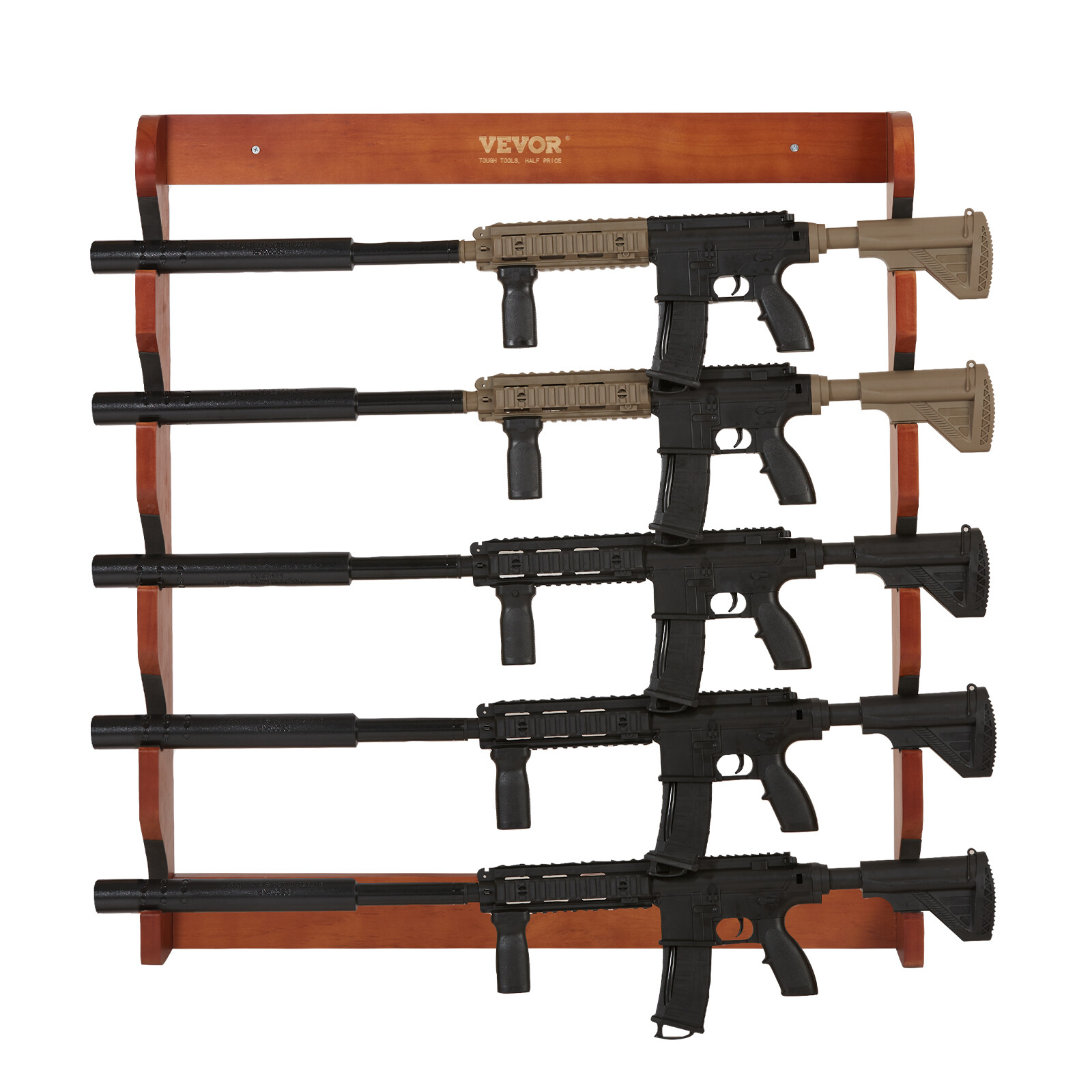 VEVOE Gun Rack 5-Slot Wood Gun Rack Wall Mount Gun Display Rack holds 5 Rifles