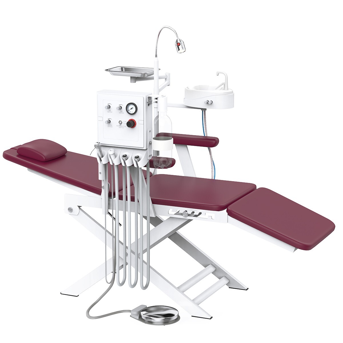 Portable Dental Mobile Folding Chair LED Light Turbine Unit 4 Hole Adjustable