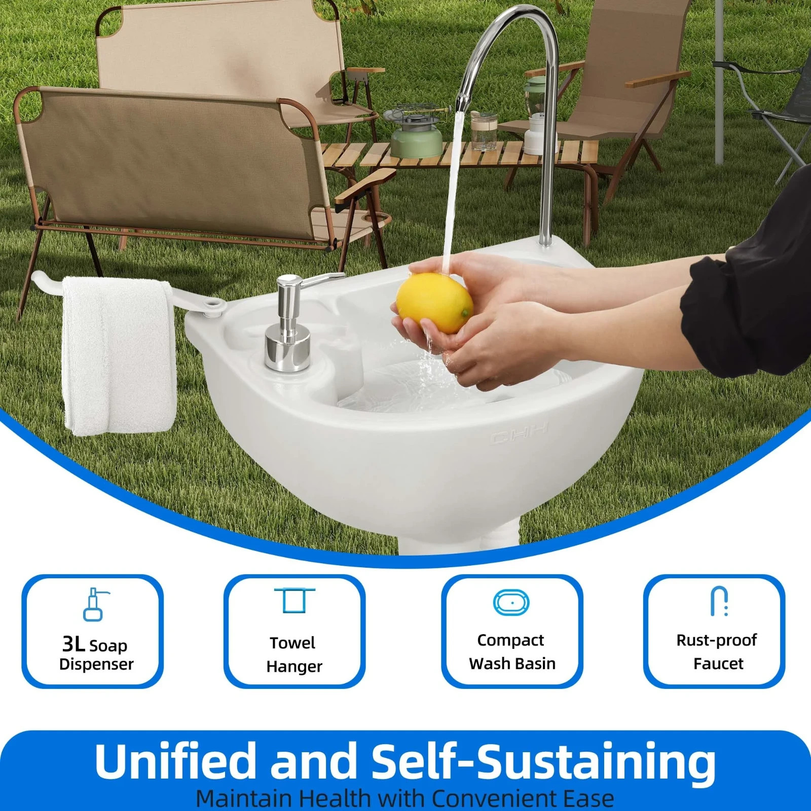 5.3GAL Portable RV Toilet + 17L Camping Sink Hand Wash Basin Station for Outdoor