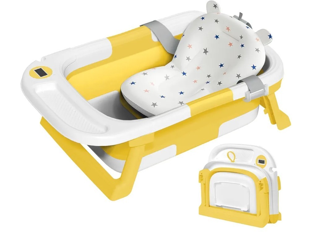 Collapsible Baby Bathtub Portable Foldable Thermometer Cushion for 0-36 Months