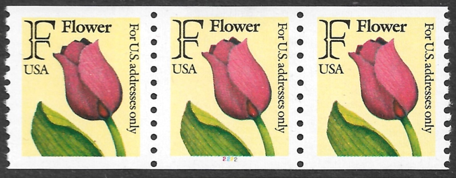 US Stamp #2518 29c. F Flower Strip of 3 Plate #2222 MNH