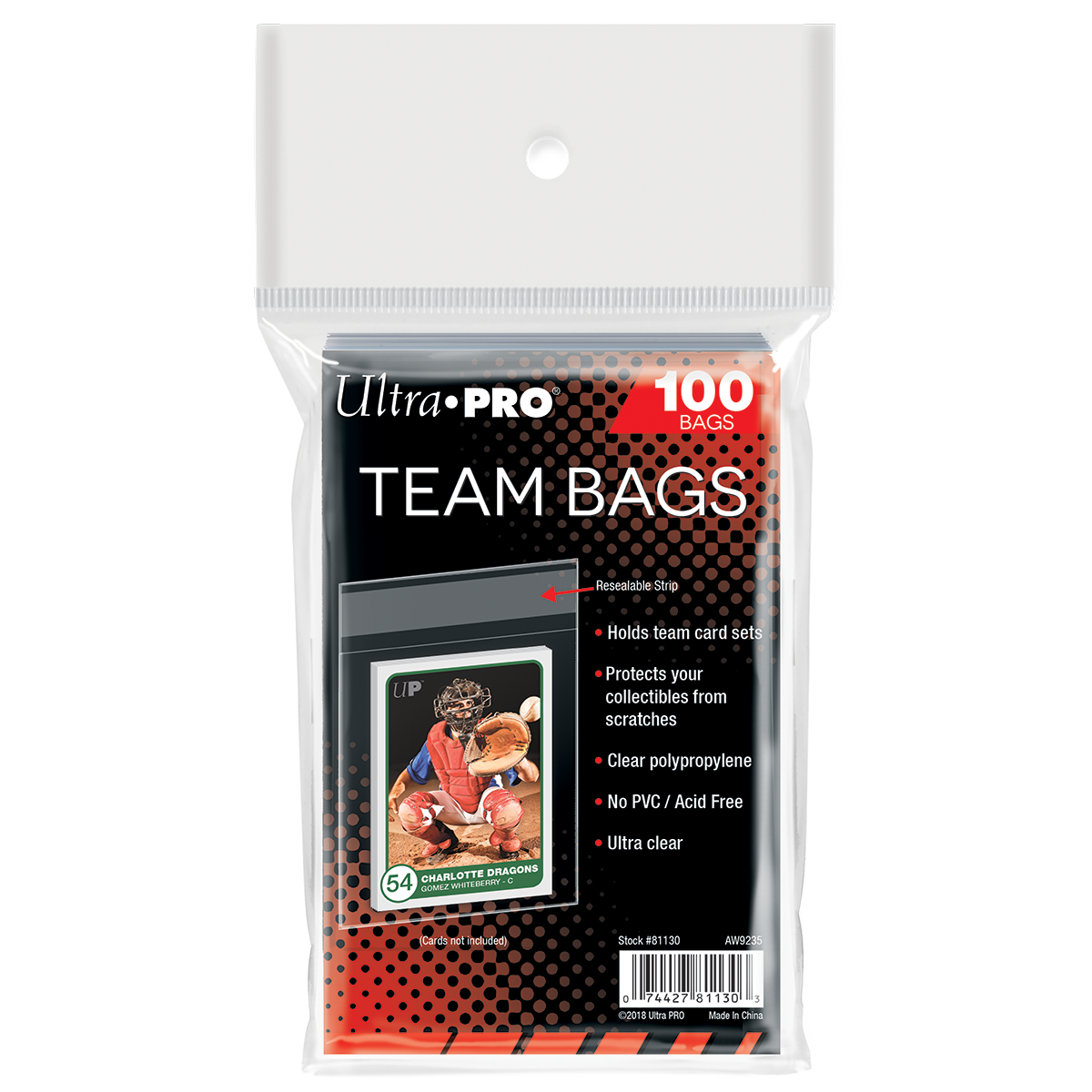 Ultra PRO Premium 3-3/8in x 3-7/8in Team Bags Resealable Sleeves (100ct)