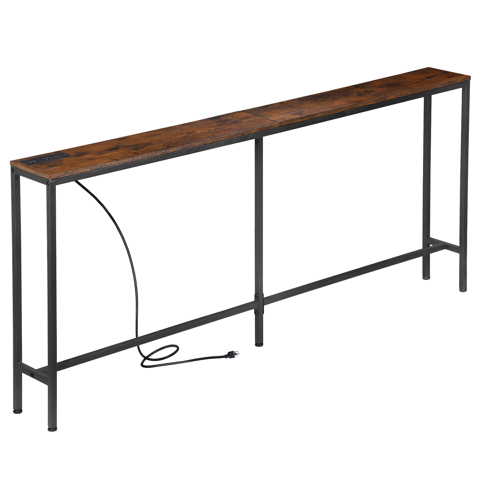 Console Table with Power Outlet Narrow Sofa Table 70.8" Behind Couch Table Brown