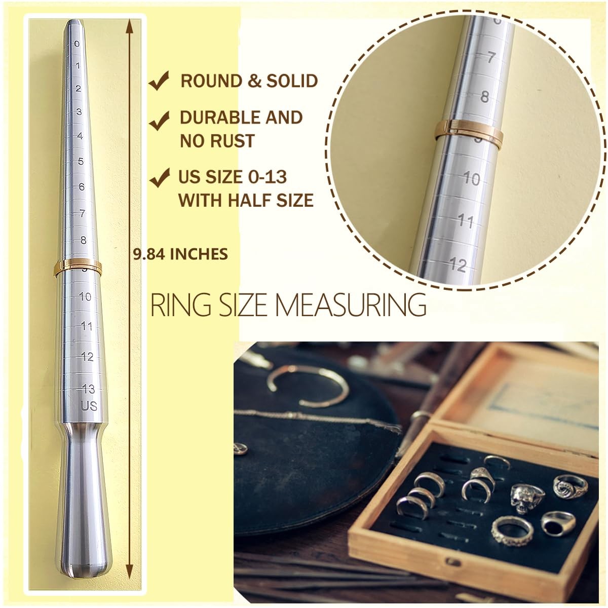 Metal Ring Sizer Gauge Mandrel Finger Sizing Measure Stick Standard Tool Sliver