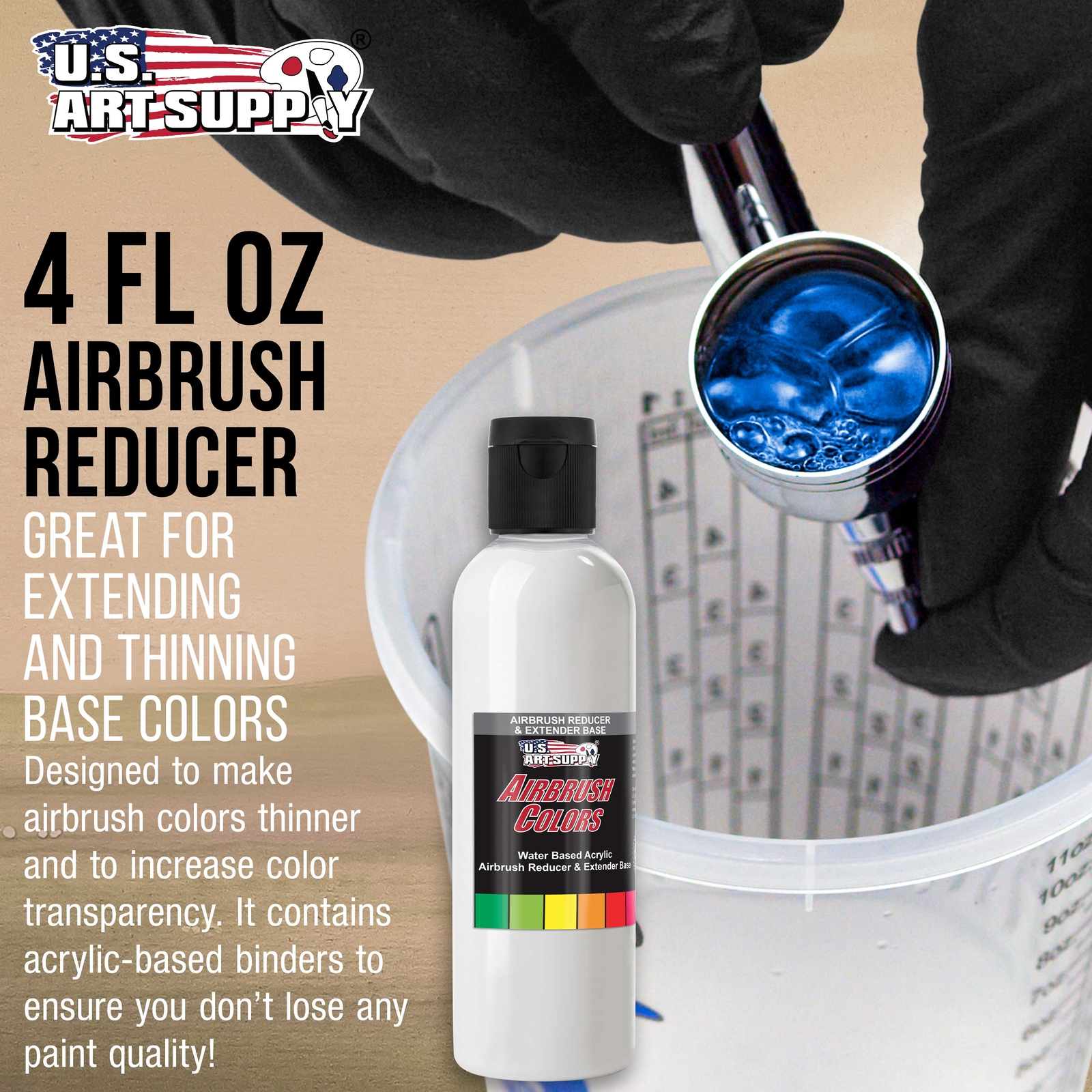 4 oz Airbrush Thinner & Extender Base, Reducing Acrylic Airbrush Paint Colors