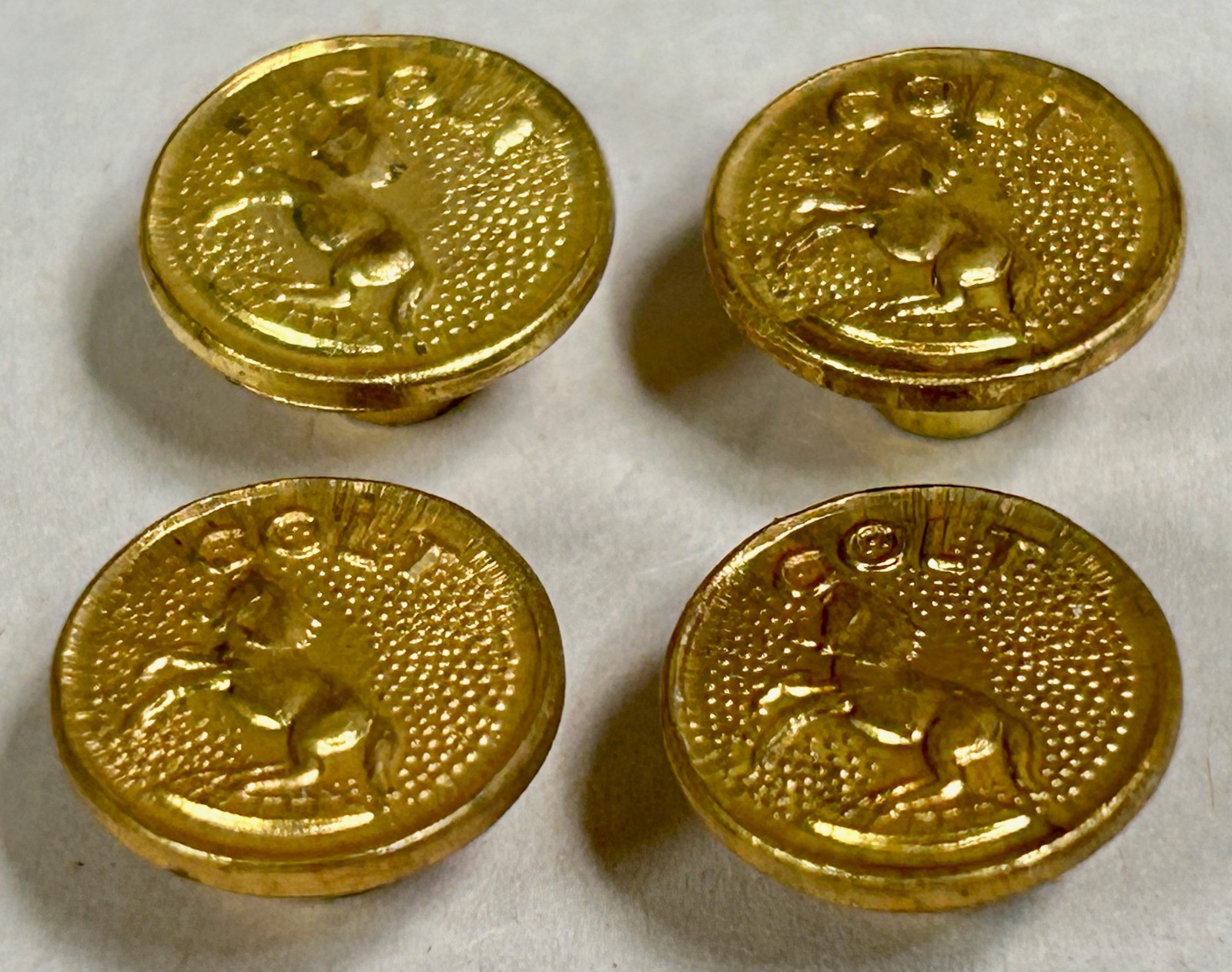 Lot Of "4" UNUSED Colt 1911 Gold Tone Pistol Grip Medallions (A4)