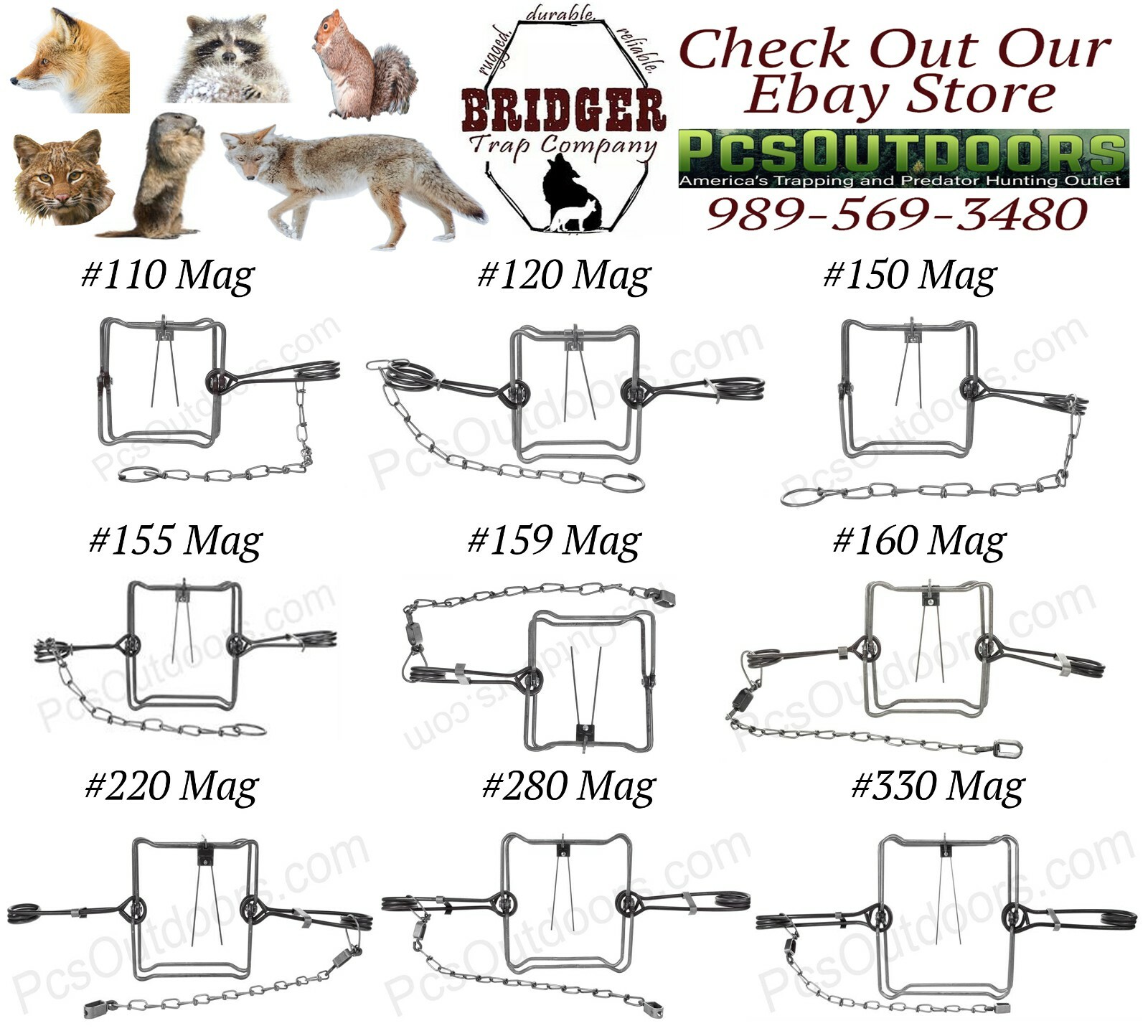 Bridger Body Grip Traps - Choose Size & Quantity -110-120-155-160-220-280-330
