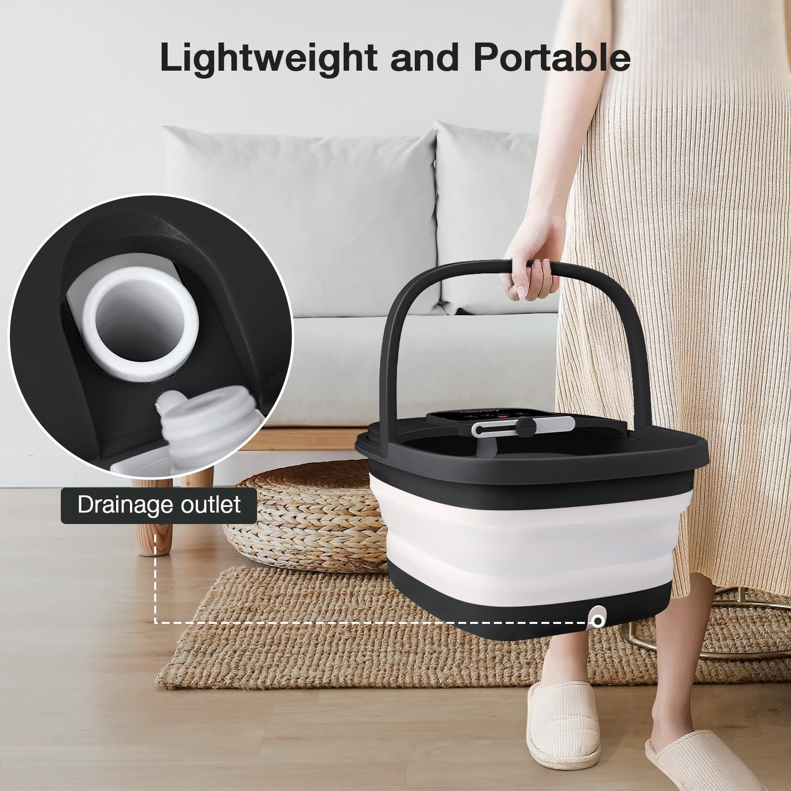 Collapsible Foot Spa with Heat Bubble Red Light & Shiatsu Rollers Black