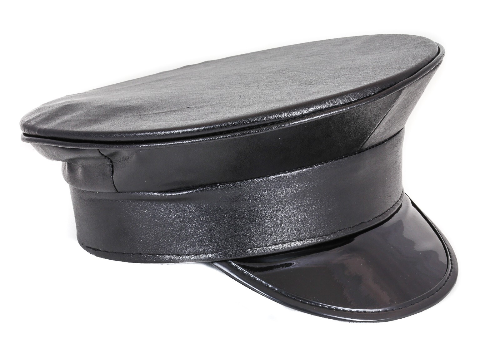 Black Vegan Leather Police Hat Captain Cap Halloween Costume Show Drag Queen