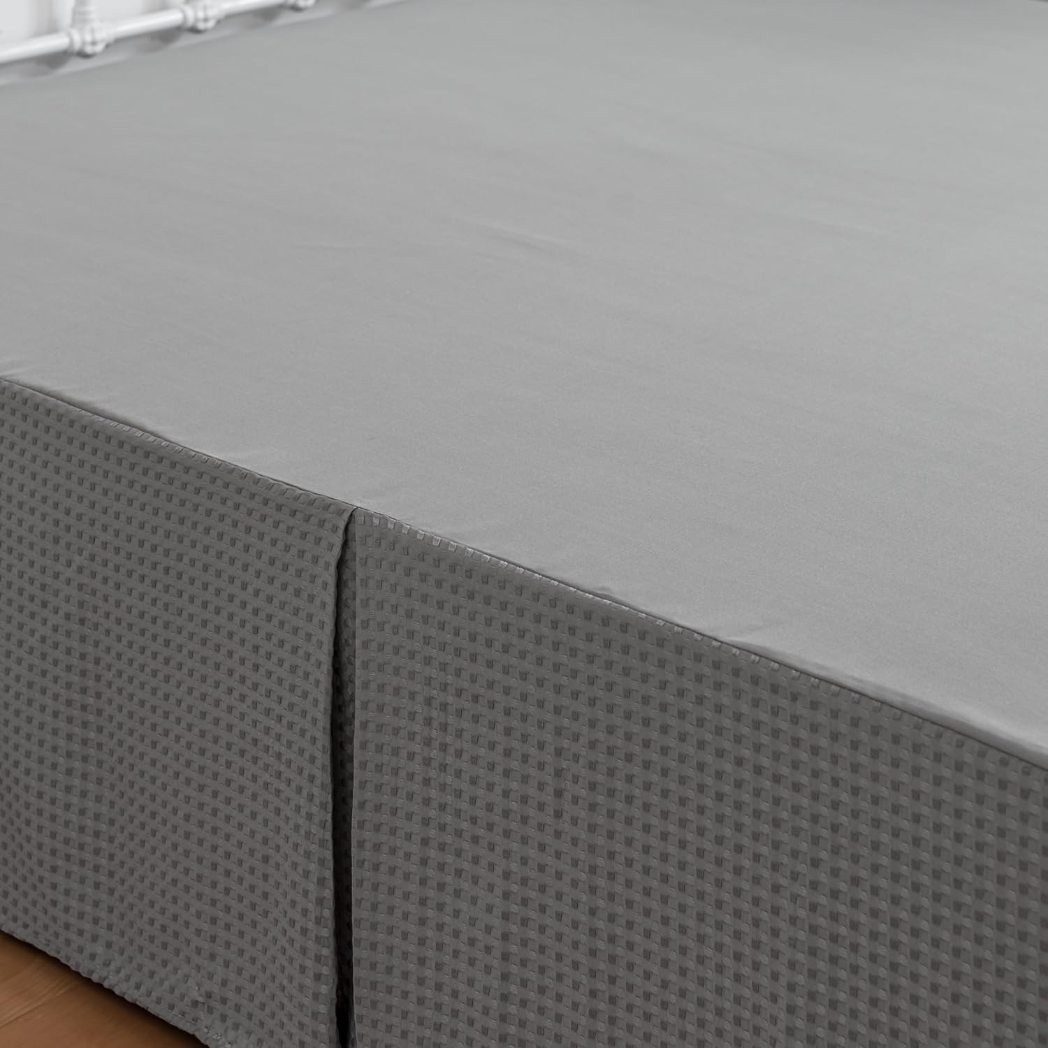 King Dust Ruffle, Waffle Weave Fabric 18'' Drop – Classic Grey Elegance