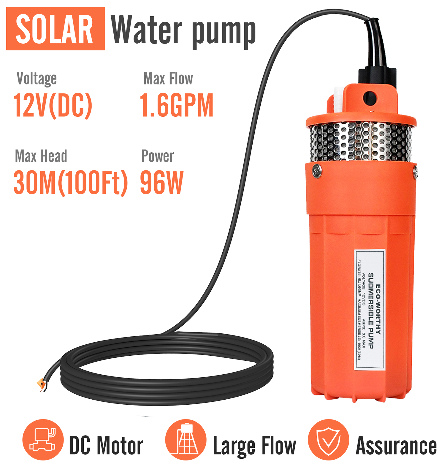 Solar Water Pump Kit -12V DC Submersible Well Water Pump &100W Solar Panel ,Farm
