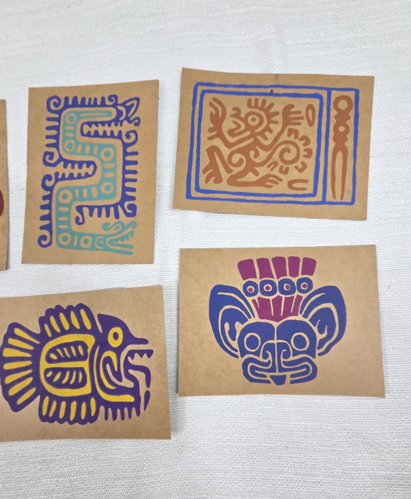 Aztec Folk Art Hand Stamped Postcards Set Of 6 Mexico Chicahuastli Colorful