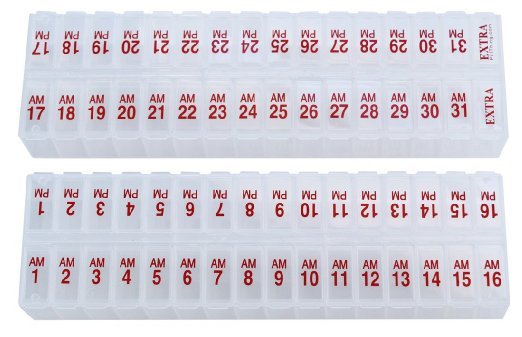 Twice-a-Day Monthly Pill Organizer Set - AM/PM Med. Organizer w/ Stay Tight Lids