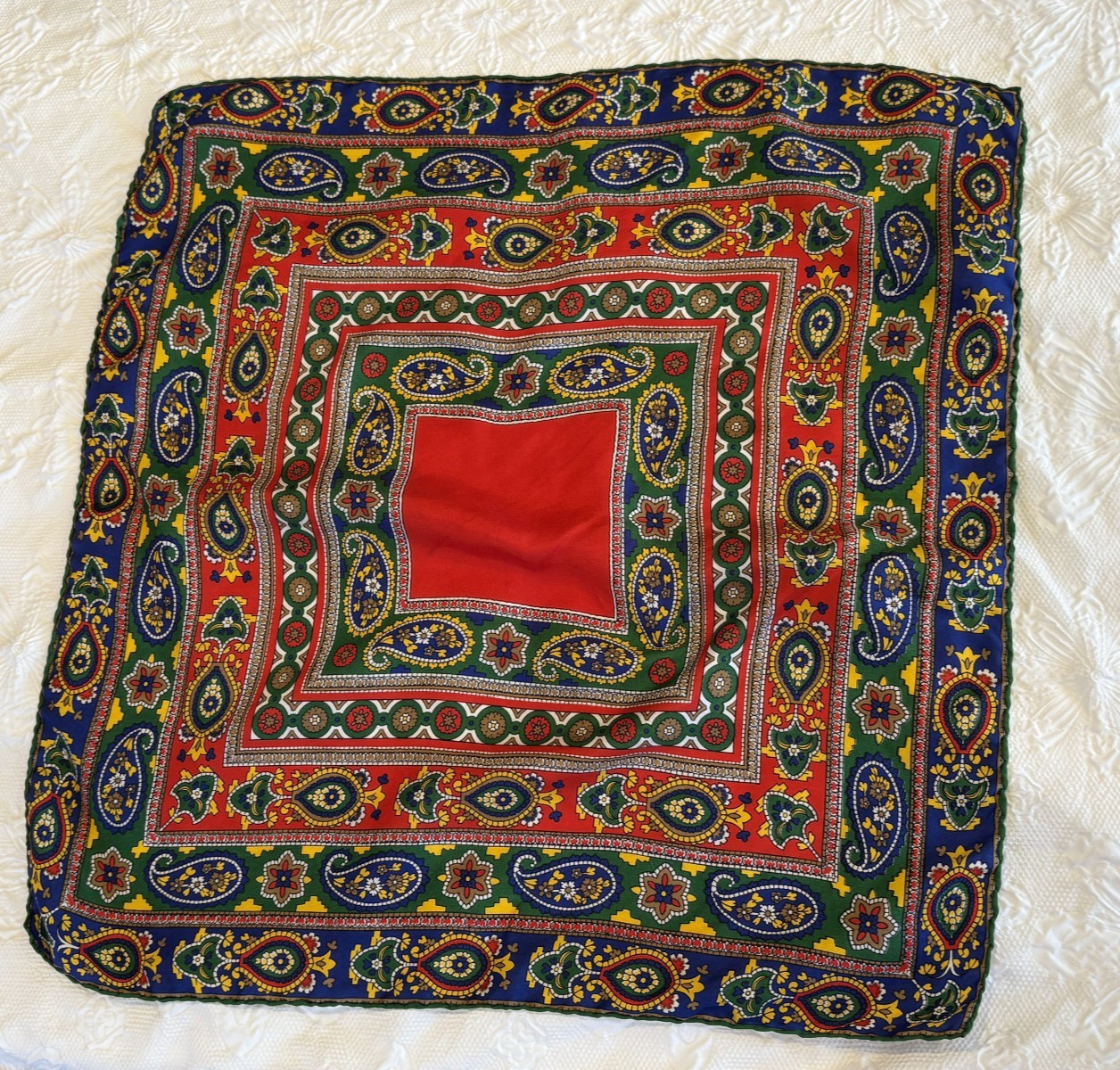 Vintage Scarf Square Hand Rolled Abstract Design Women's 22.5" x 22" Red Multi