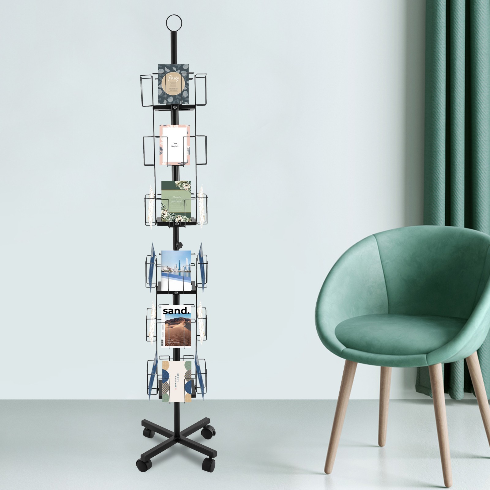 Rotating Greeting Card Rack, Display Stand Spinning, Pocket Rotating Holder