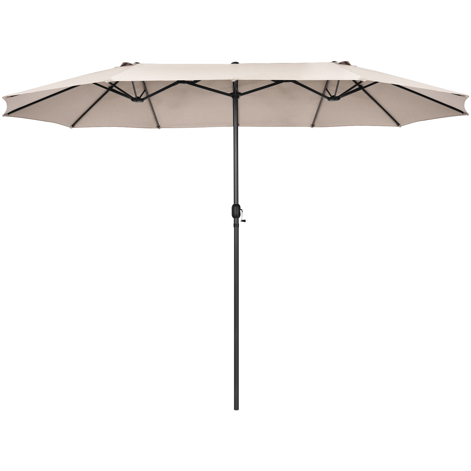 15FT Patio Double-Sided Umbrella Crank Outdoor Garden Market Sun Shade Beige