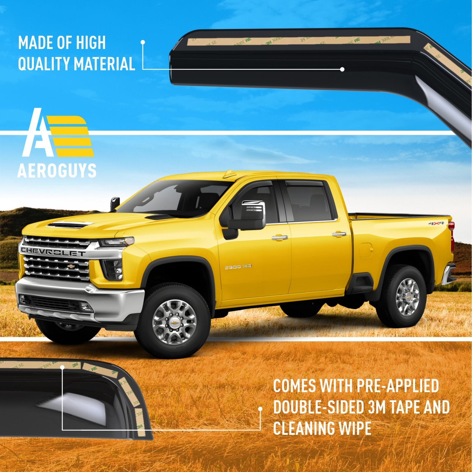 Rain Guards Vent Visors Shade for 20-23 Chevy Silverado Crew Cab 2500/3500