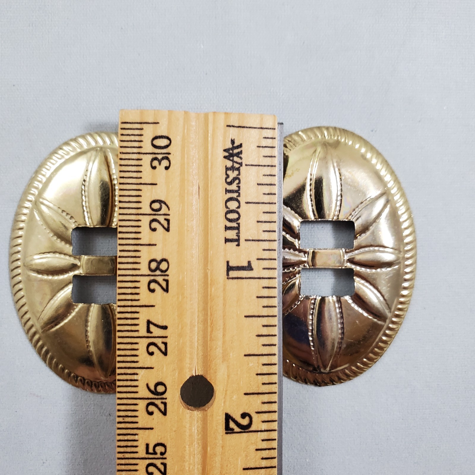 Lot of 34 Slotted Oval Conchos Brass Tone Scalloped Different Sizes Crafts Vtg