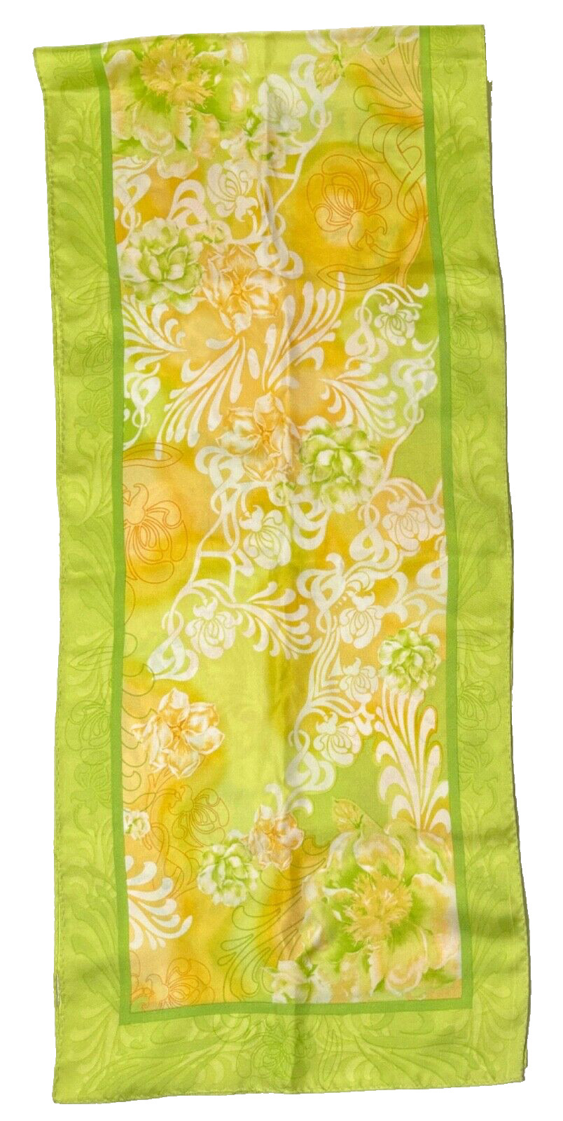 Adrienne Landau Studio Sheer Vintage Green Yellow White Floral Scarf Rectangular