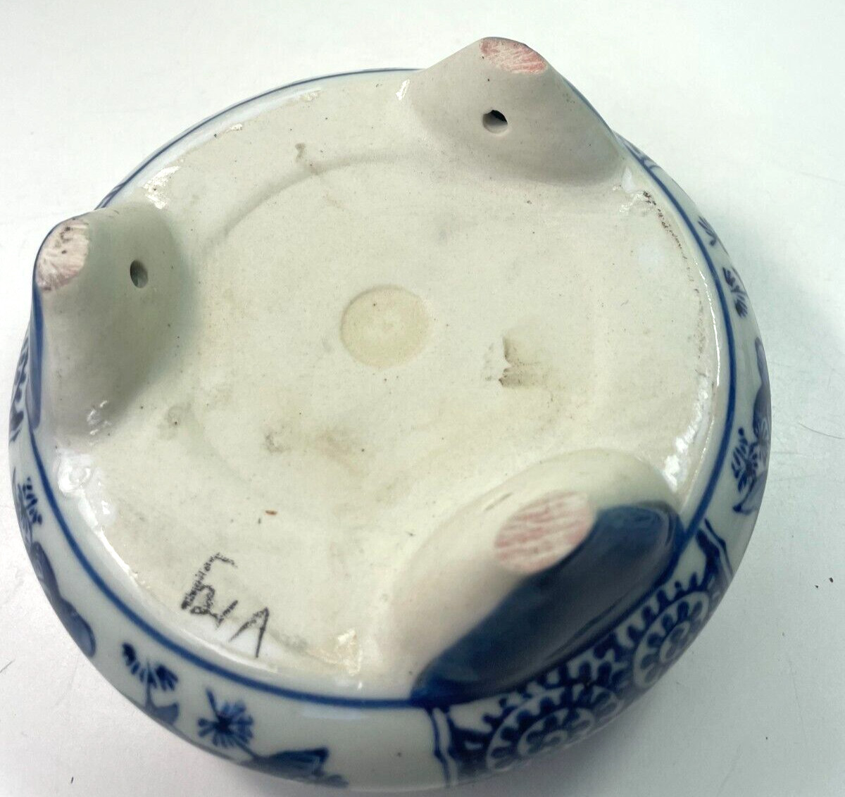 Antique Chinese Tripod Incense Burner Pair Gold Fish Blue & White B60