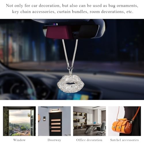 Bling Lip Car Rear View Mirror Charm, Personalized Rhinestone Lip Pendant White