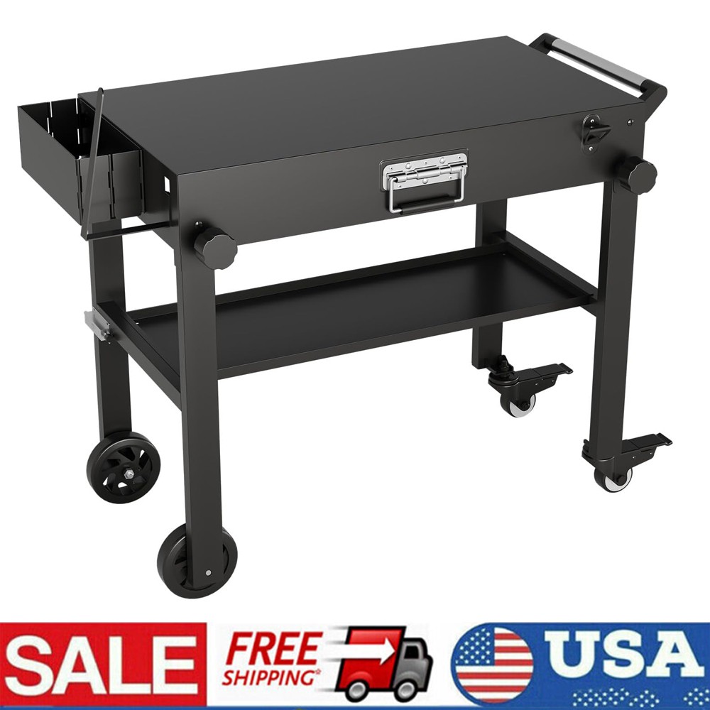 450LBS Portable Outdoor Grill Table Folding Grill Cart BBQ Prep Table w/ Wheels