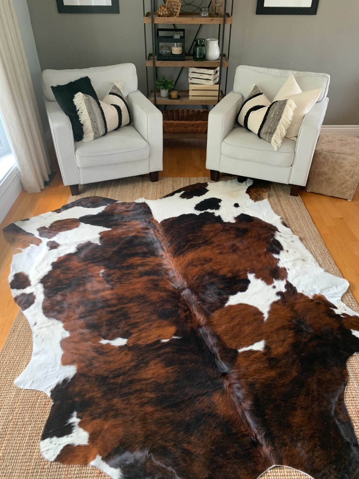 Tricolor Cow Hide Real Skin Leather Rug - Average Size 6X6 feet New Cowhide Rug