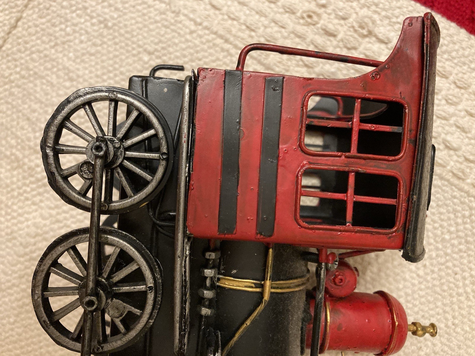 Vtg Decorative Metal Steam Locomotive Model Train Engine Red Black Gold On Base