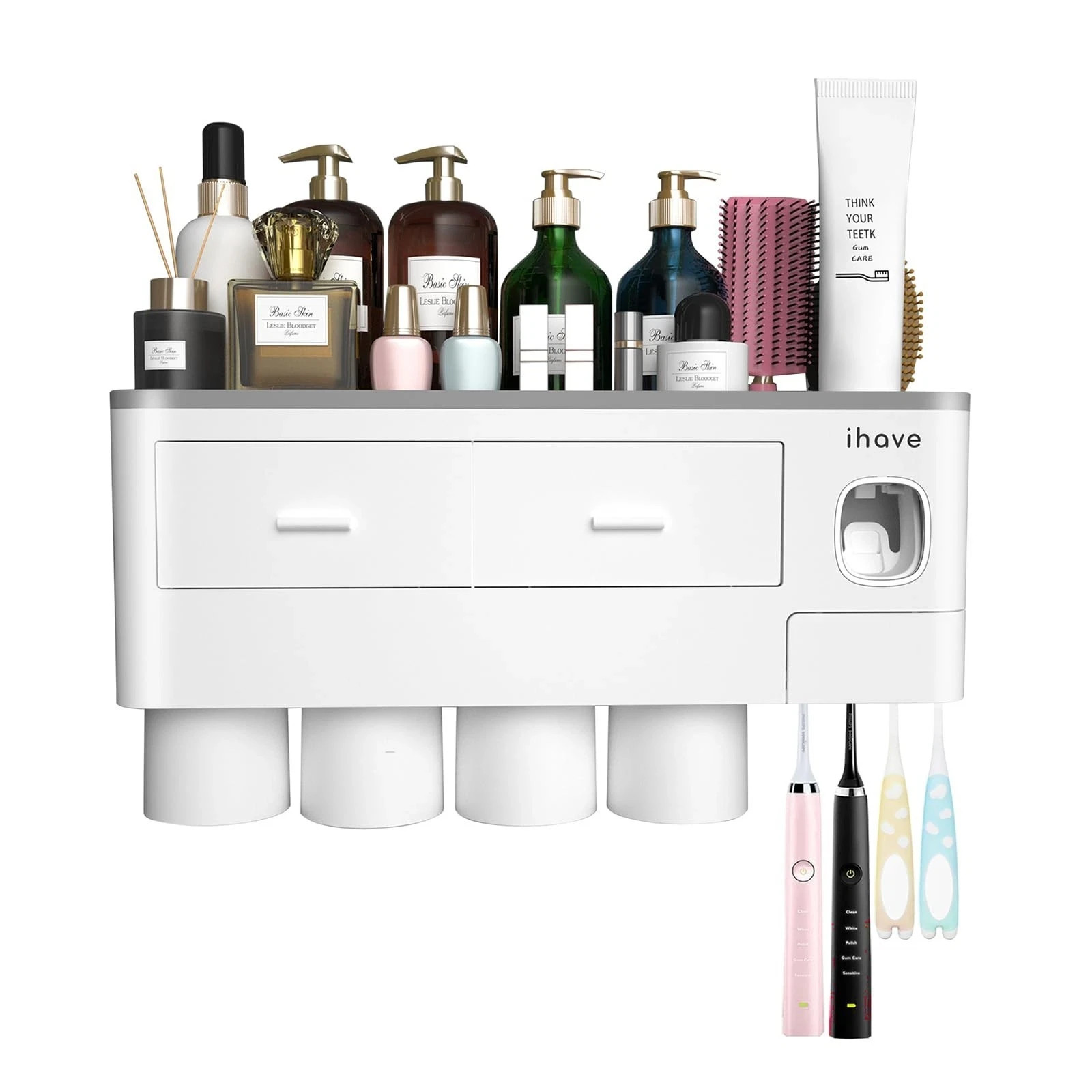 iHave Toothbrush Holders for Bathrooms, 4 Cups Toothbrush Holder Wall Mounted