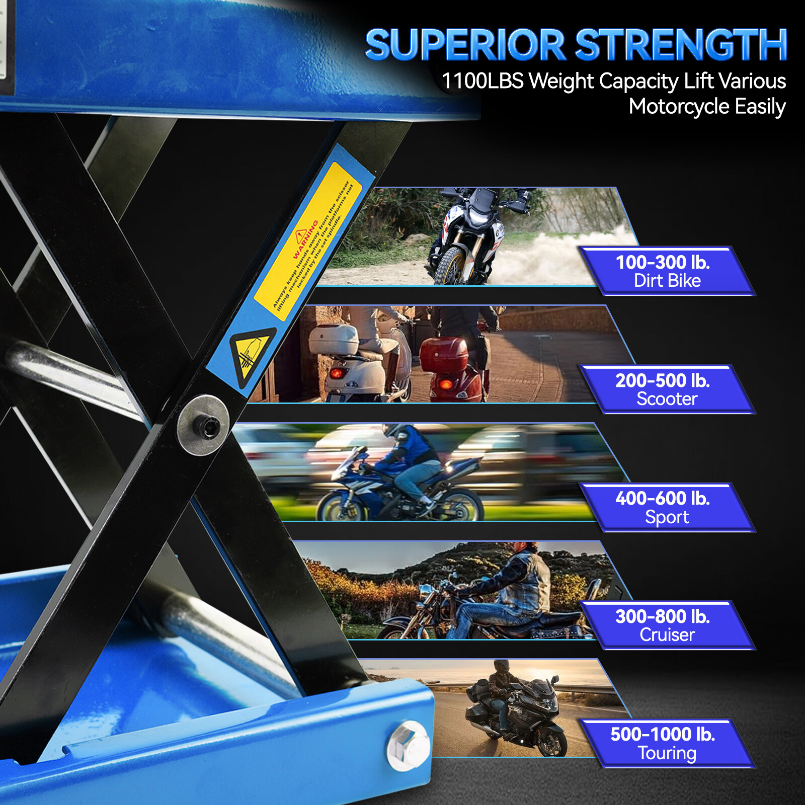 Heavy Duty Motorcycle 1100lb Scissor Jack Lift Wide Deck Hoist Stand ATV Bike BL