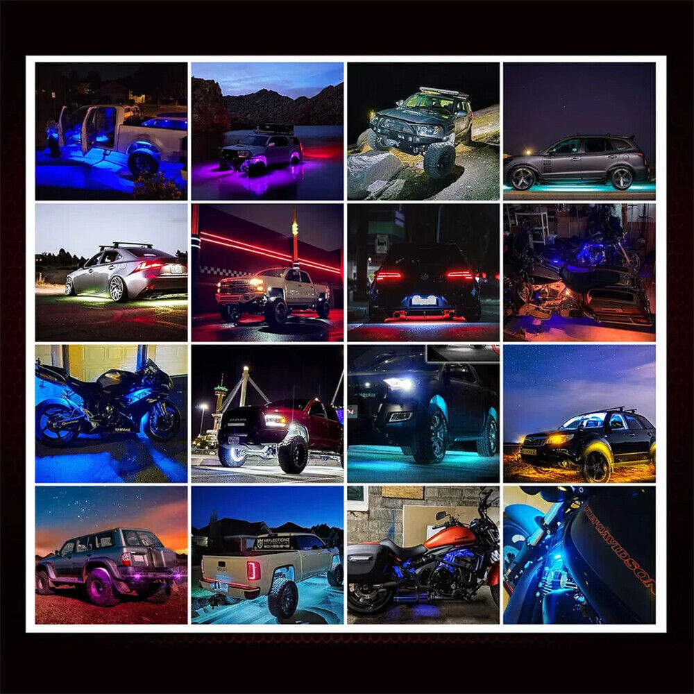 RGB LED Rock Lights 8Pods Offroad Music Wireless Bluetooth Underglow Neon Lights