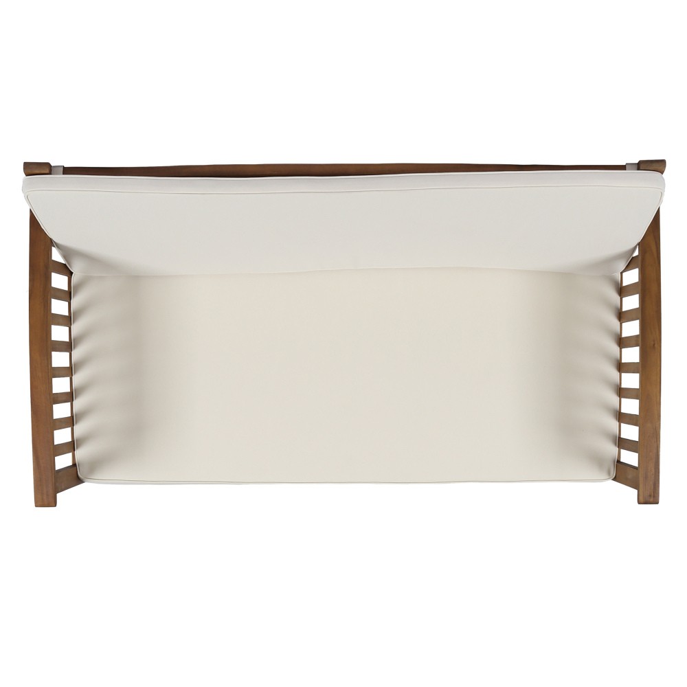 Outdoor Waterproof Loveseat with Acacia Wood Frame in Cream