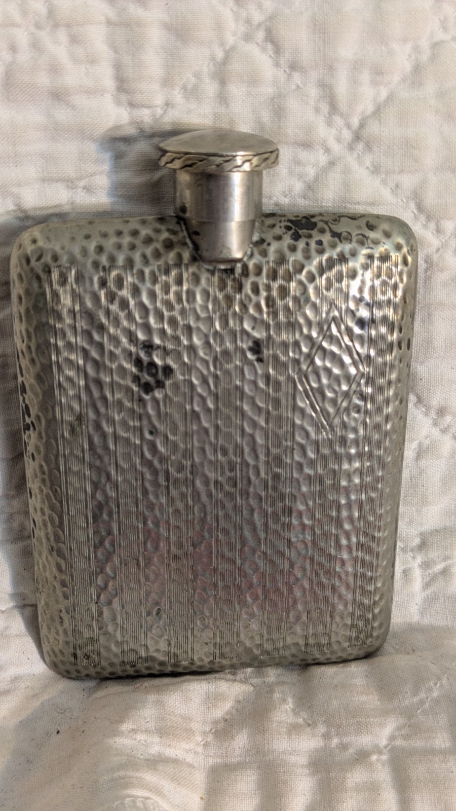 Vintage Presto Flask Hand Hammered Silver Plate with Diamond area for monogram