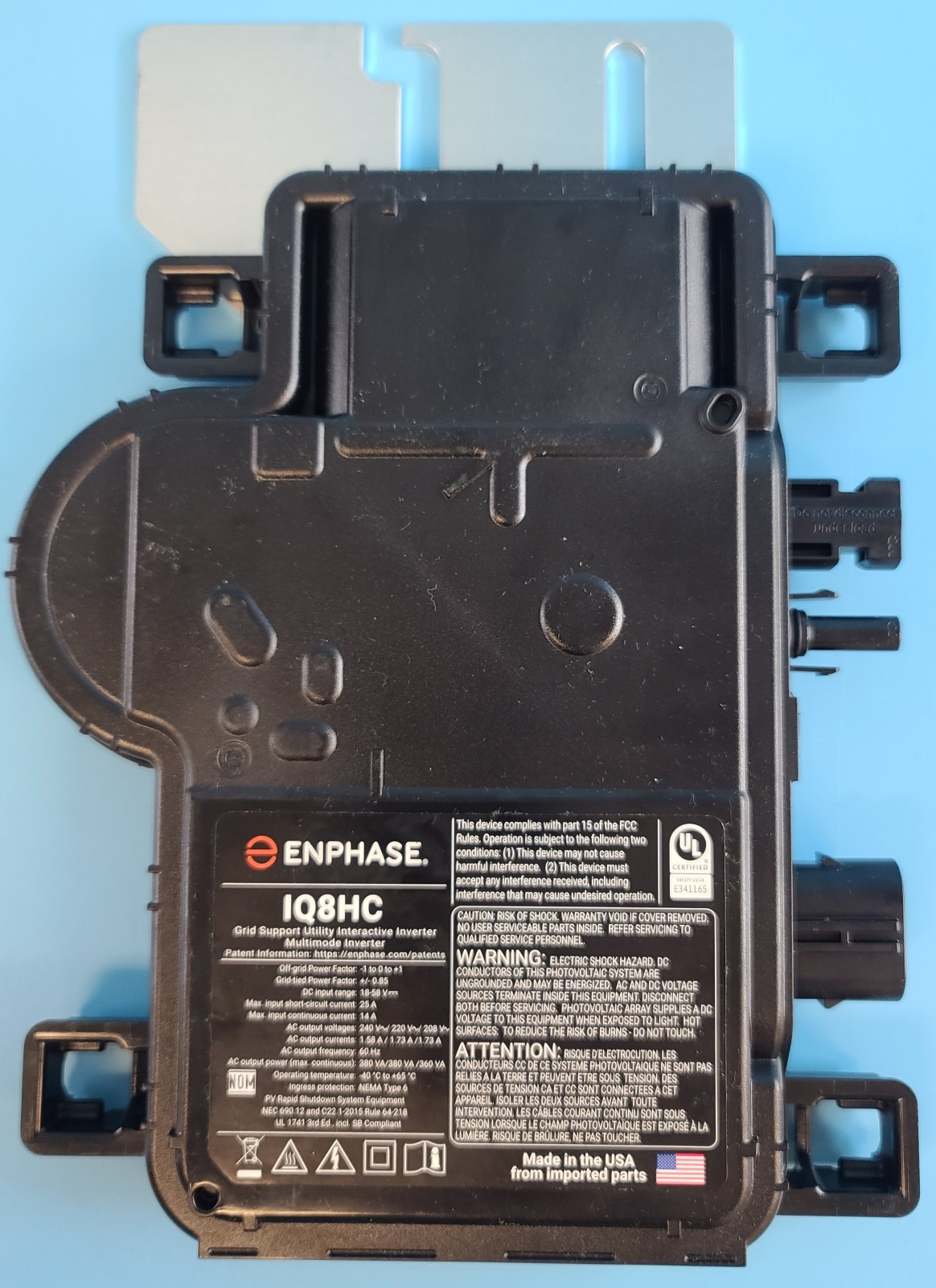 Enphase IQHC Microinverter IQ8HC-72-M-DOM-US MC4 Wire Connector w/mntg bracket