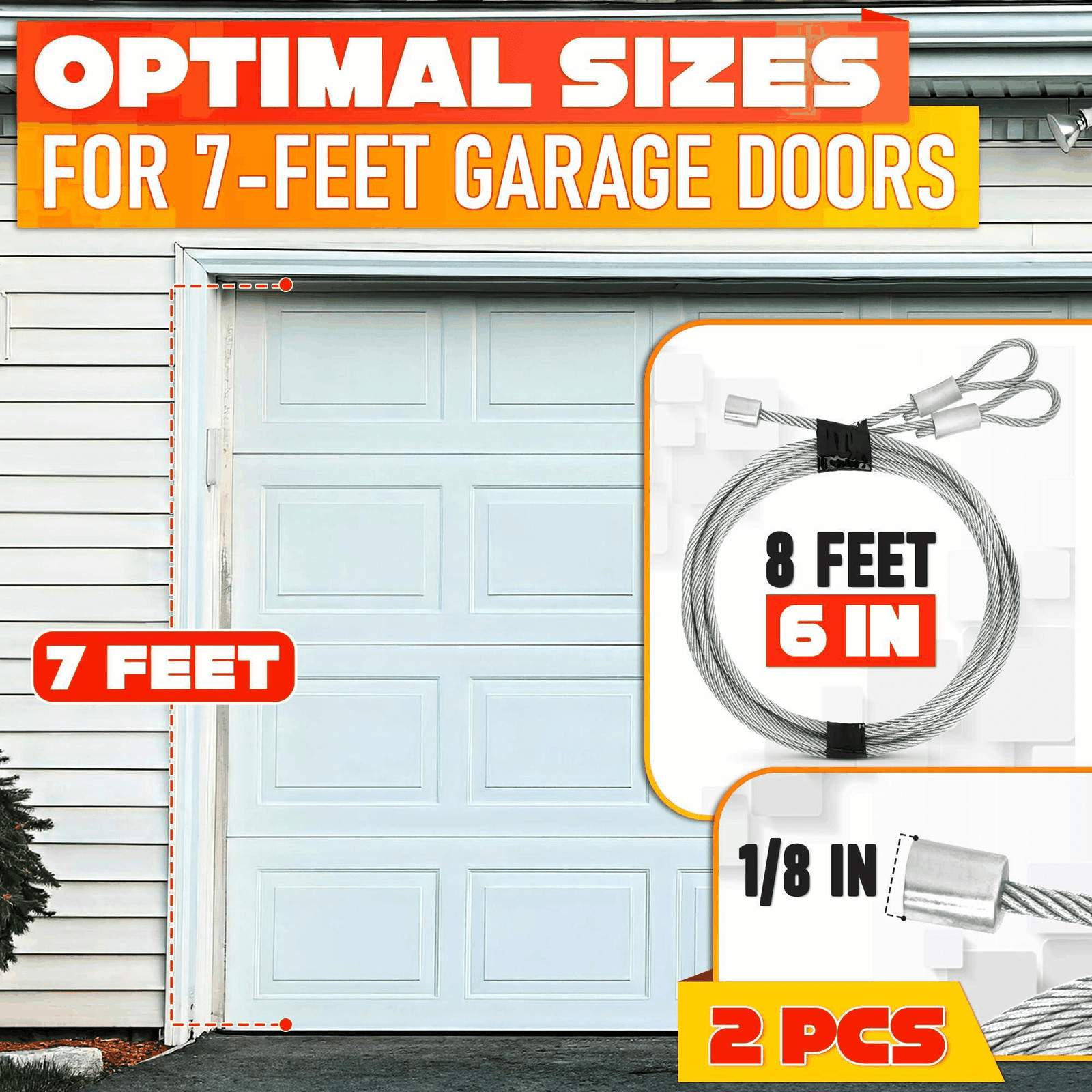 Garage Door Cable for 7 ft Door – 8 ft 6 in Long Heavy Duty 304 Steel