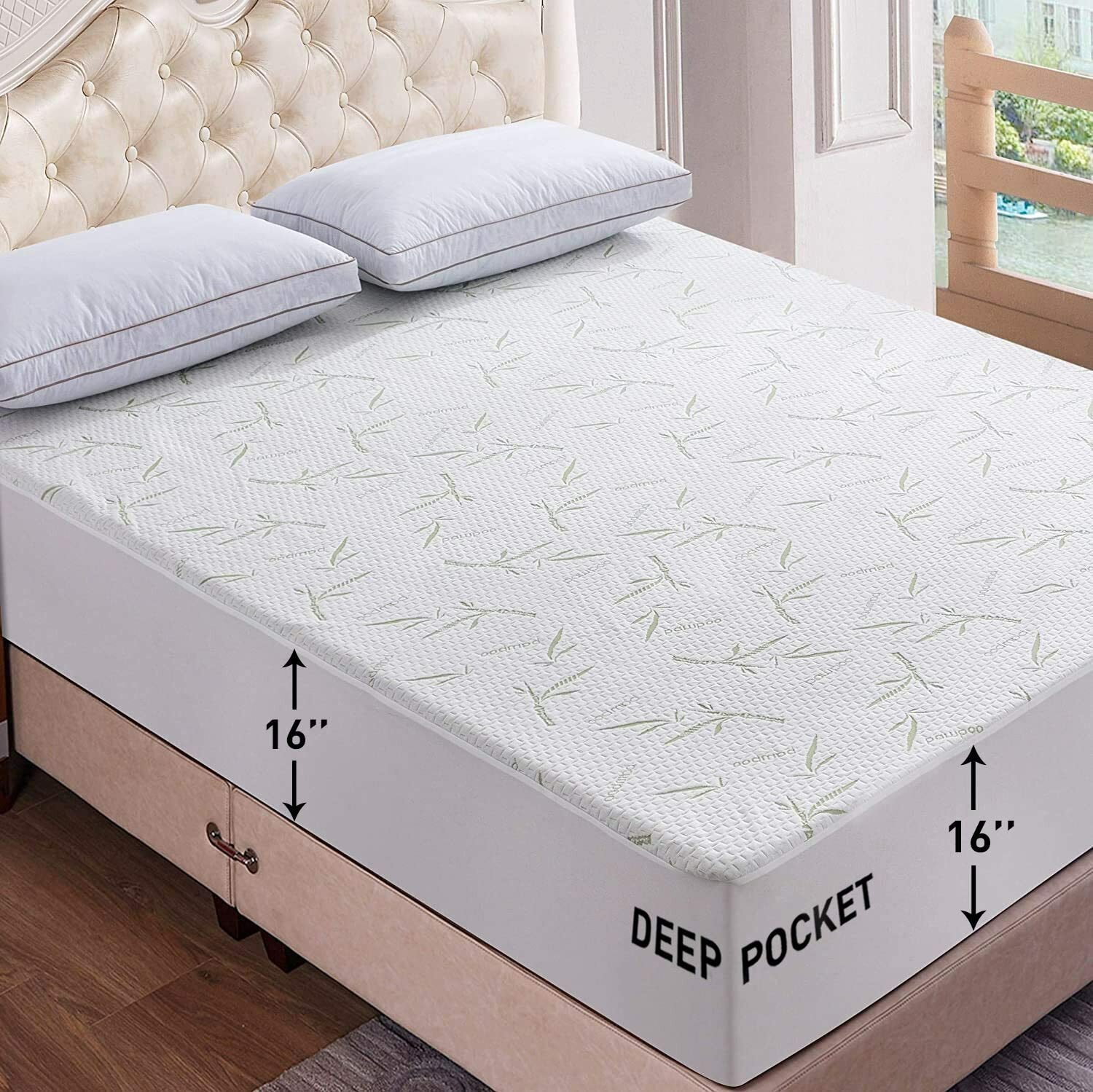 Waterproof Bamboo Mattress Protector Hypoallergenic Breathable Fitted Bed Covers