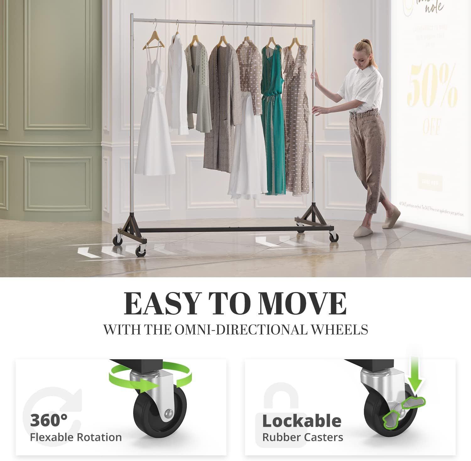 HOKEEPER Heavy Duty Commercial Z Base Clothes Garment Rack Adjustable Add on Bar