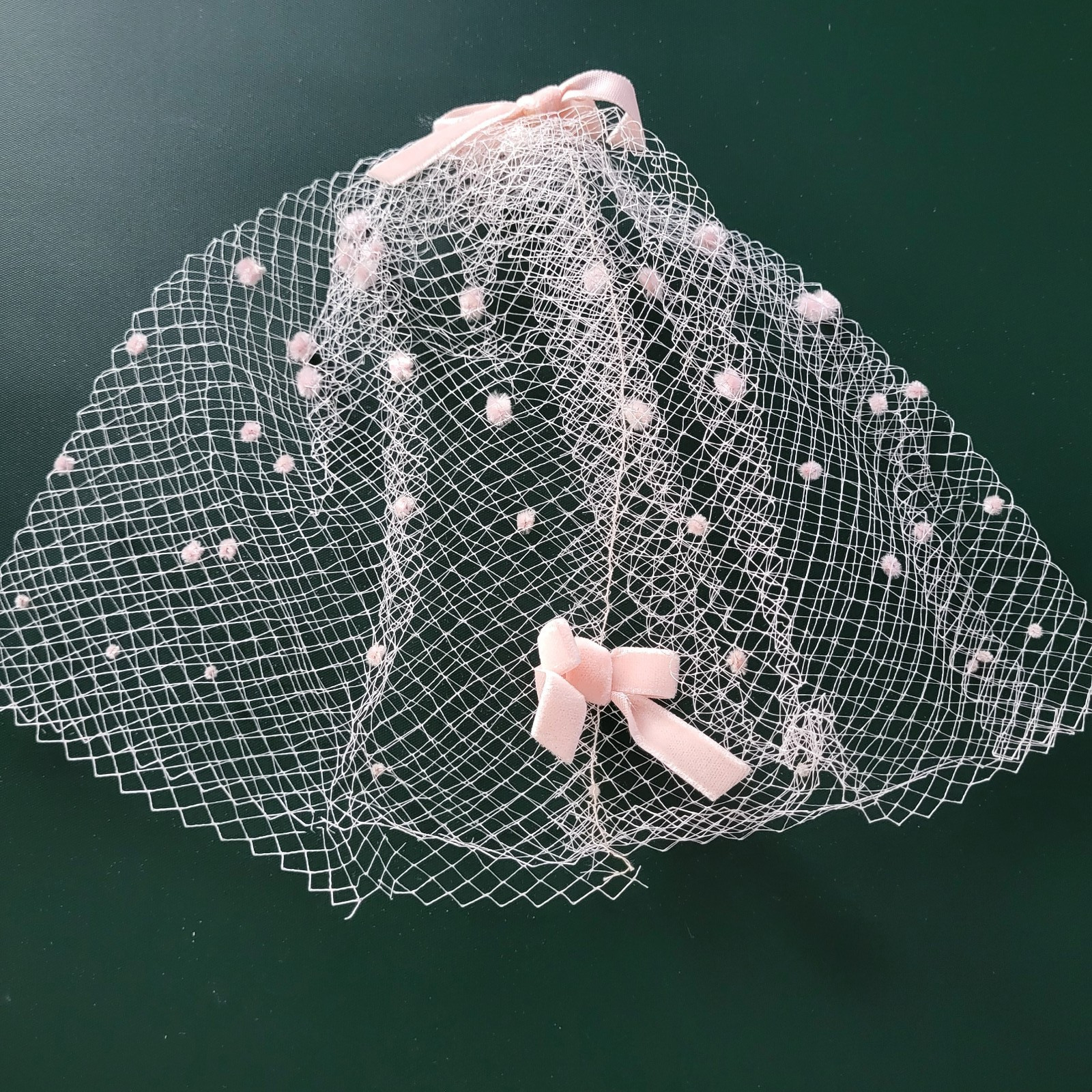 Vtg 1950s Pink Velvet Bow Birdcage Veil Net Hat Hair Piece + Key Holder with Box