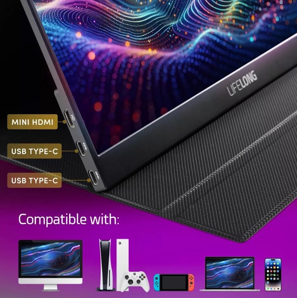 Lifelong 15.6" 1080P Portable Monitor G70-T - IPS, Built-In Speakers, 60Hz, HDMI