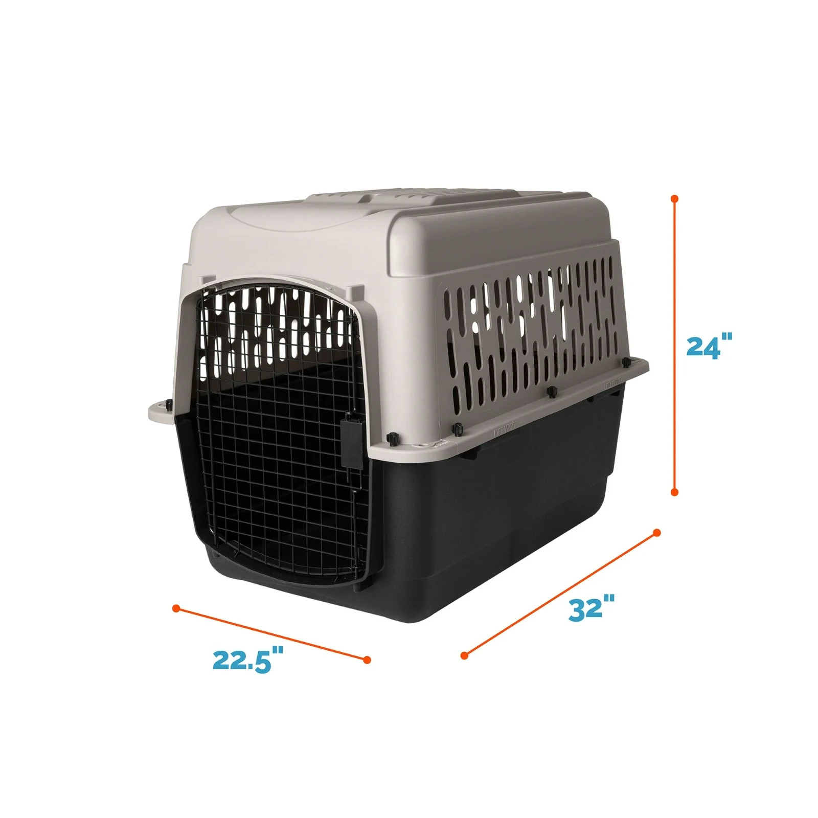 Vibrant Life Pet Kennel 32" Medium Plastic Portable for Pets 30 to 50 lbs, Gray