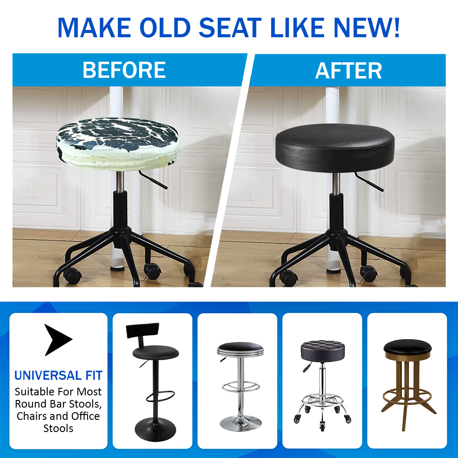 Bar Stool STAPLE ON Seat Cover Vinyl Replacement Office,Kitchen,Restaurant, Exam