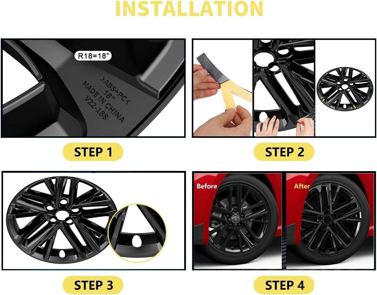 Black Wheel Skins for 2025 Toyota Camry Hybrid;18 inch ;4 Pack